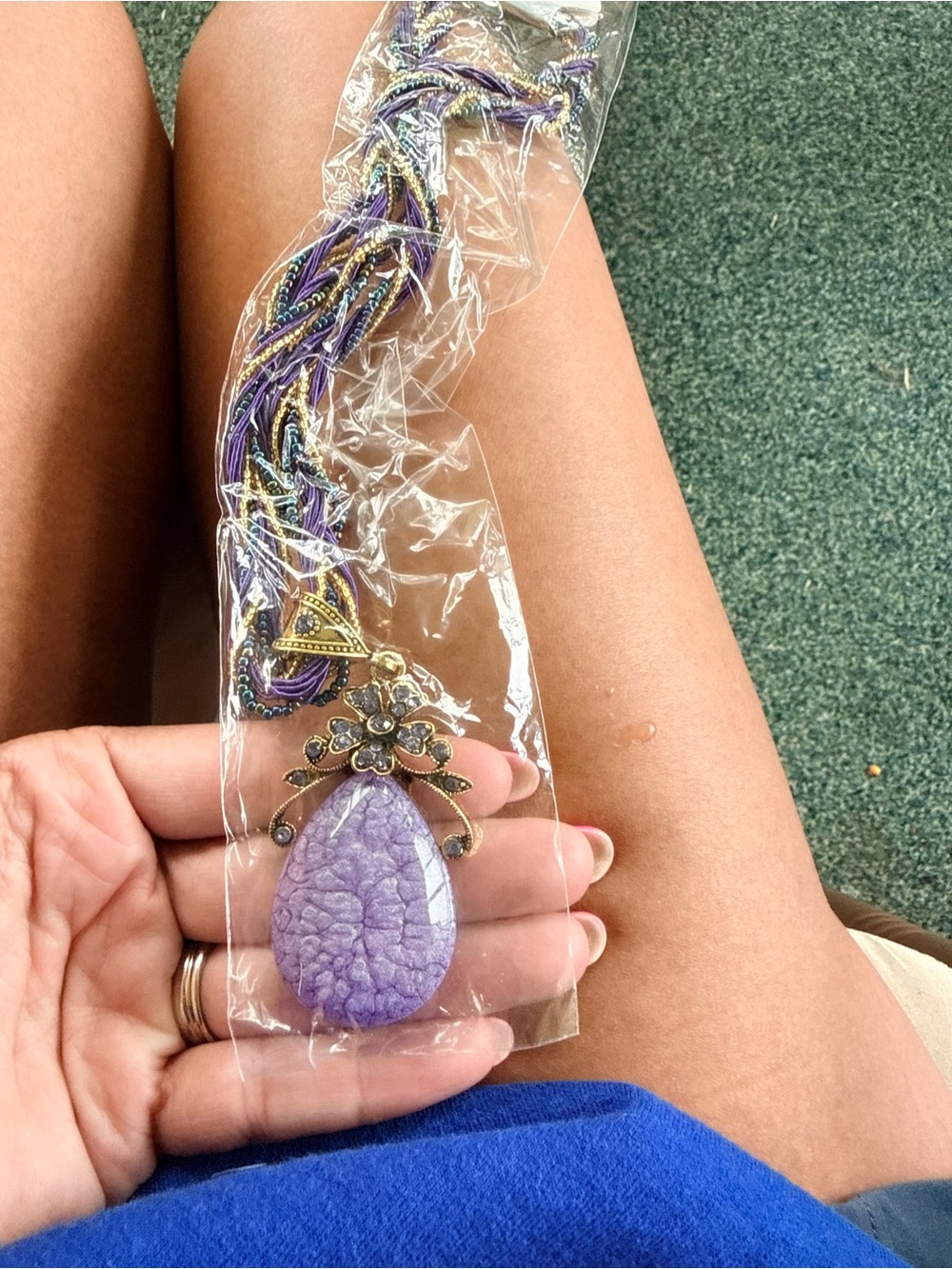 Purple Teardrop Pendant Necklace with Multistrand Cord - Unbranded